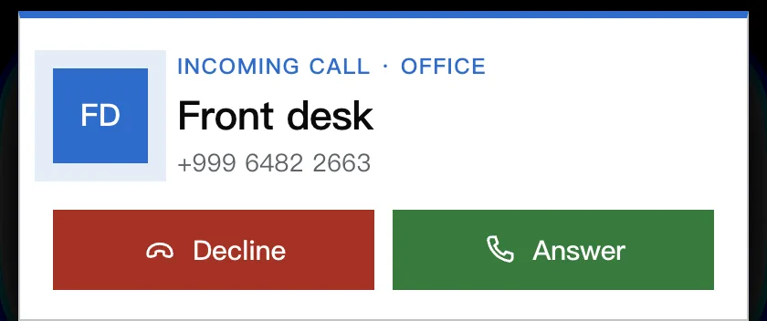 Incoming call window with Answer and Decline