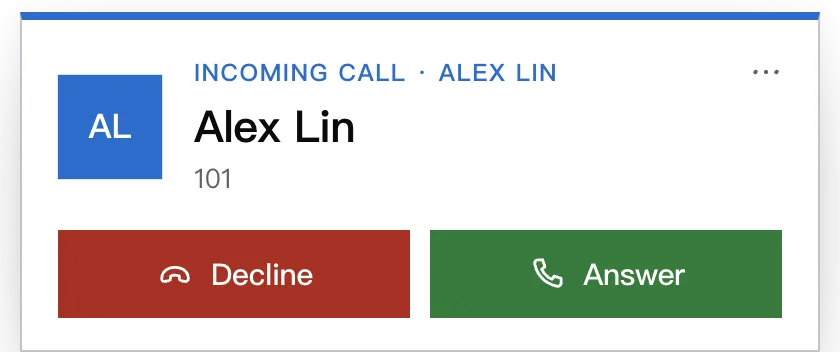 The incoming call window with Answer and Decline